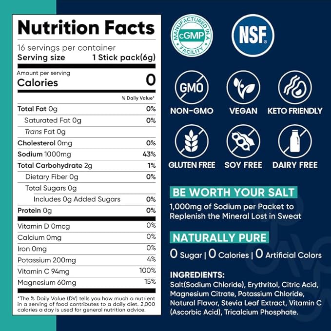 Venture Pal High Sodium Sugar Free Electrolytes Powder Packet - Hydration Packets with Sodium, Potassium & Magneisum | Zero Calories | Vegan | Keto & Paleo Friendly Electrolyte Drink Mix | 30 Stick