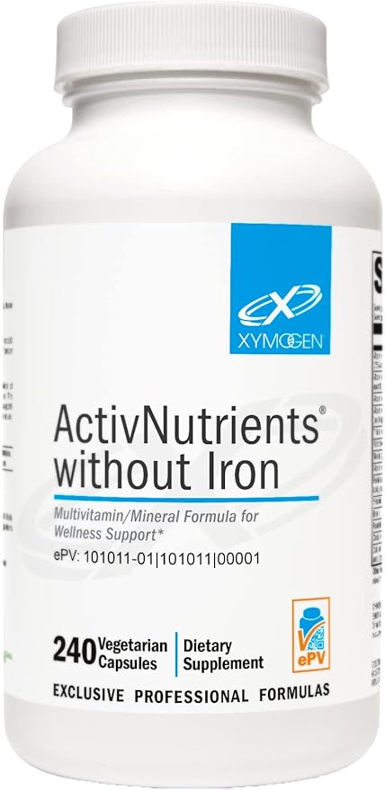 XYMOGEN ActivNutrients Without Iron - Multivitamin Multimineral for Wellness, Immune, Energy and Mood Support - Chelated Minerals + Active B Vitamins with Folate (240 Capsules)