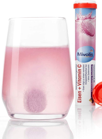 Mivolis Iron + Vitamin C effervescent Tablets - Dietary Supplements 4 Packs x 20 pcs | Germany