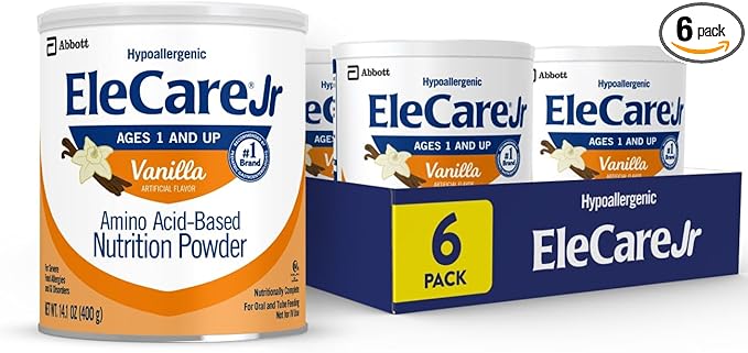 EleCare Jr Amino Acid-Based Nutrition Powder, Complete Nutrition for Ages 1 and Older With Food Allergies, Amino Acid-Based Nutrition Powder, Vanilla, 14.1-oz Can, Pack of 6