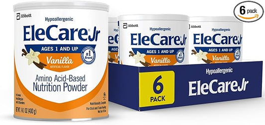 EleCare Jr Amino Acid-Based Nutrition Powder, Complete Nutrition for Ages 1 and Older With Food Allergies, Amino Acid-Based Nutrition Powder, Vanilla, 14.1-oz Can, Pack of 6