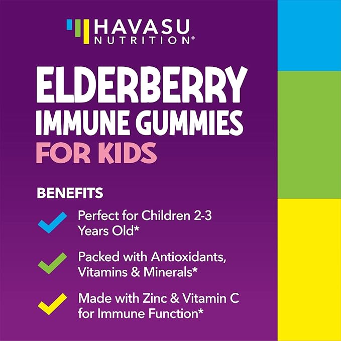 Elderberry Gummies for Kids with Zinc and Vitamin C - Potent, Herbal Immune Support for Kids with Antioxidants to Support Immune Defense - 60 Vegan Elderberry Vitamin C and Zinc Kids Immune Gummies