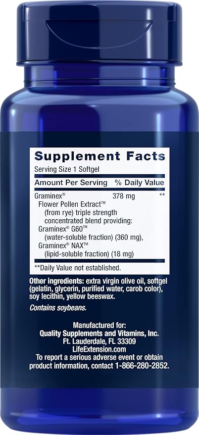 Life Extension Triple Strength ProstaPollen™, Prostate Health, Prostate Function, Flower Pollen Extract, Gluten Free, 30 softgels