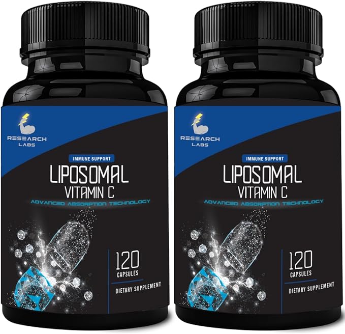 Research Labs Liposomal Vitamin C Supplement w/Enhanced Absorption LipoQuil-C™ | 120 Capsules Immune Support Collagen Booster | High Dose Fat Soluble Vita C 1000mg Buffered | Non GMO, Vegan Pills