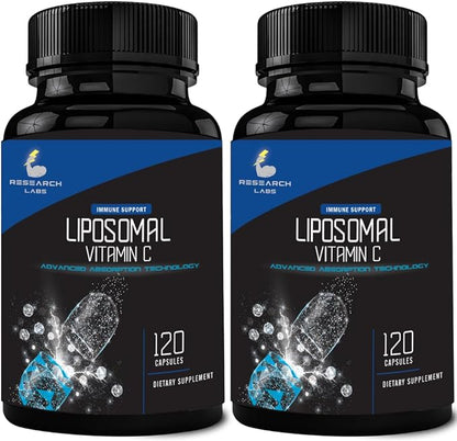 Research Labs Liposomal Vitamin C Supplement w/Enhanced Absorption LipoQuil-C™ | 120 Capsules Immune Support Collagen Booster | High Dose Fat Soluble Vita C 1000mg Buffered | Non GMO, Vegan Pills
