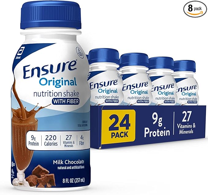 Ensure Original Milk Chocolate Nutrition Shake with Fiber| Meal Replacement Shake | Ready To Drink | 9g Protein, 27 Vitamins and Minerals | 8 fl oz - 24 Pack