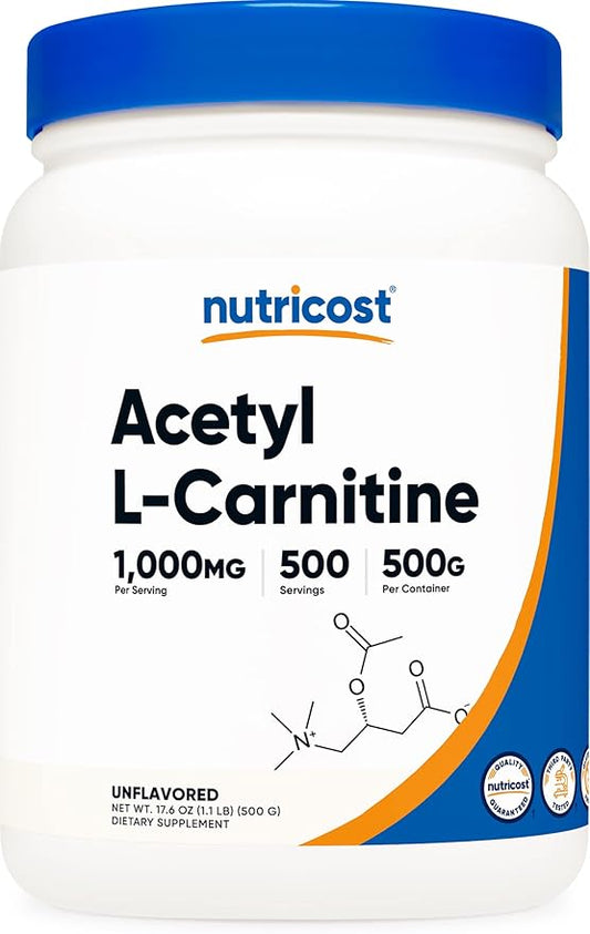 Nutricost Acetyl L-Carnitine (ALCAR) 500 Grams - 1000mg Per Serving - Pure Acetyl L-Carnitine Powder