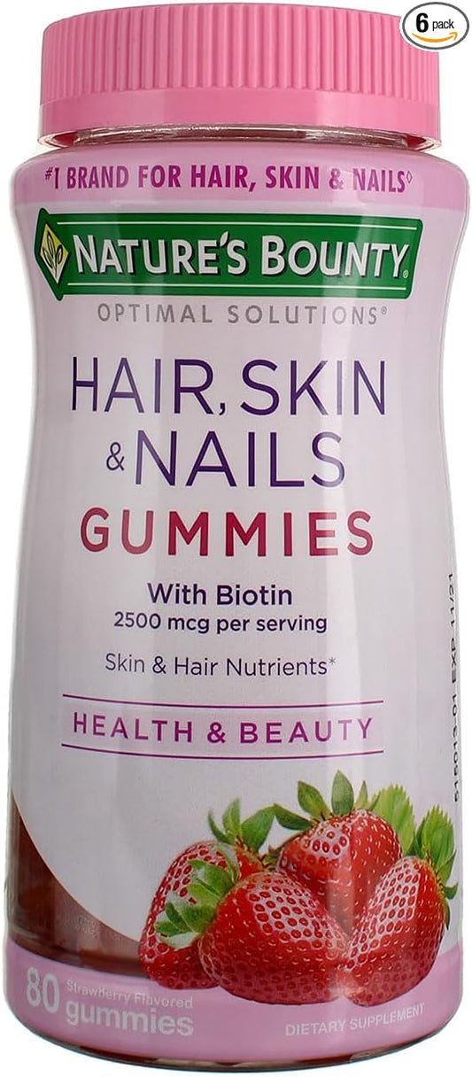 Nature's Bounty Optimal Solutions Hair, Skin and Nails Gummies, 80 ea (Pack of 6)