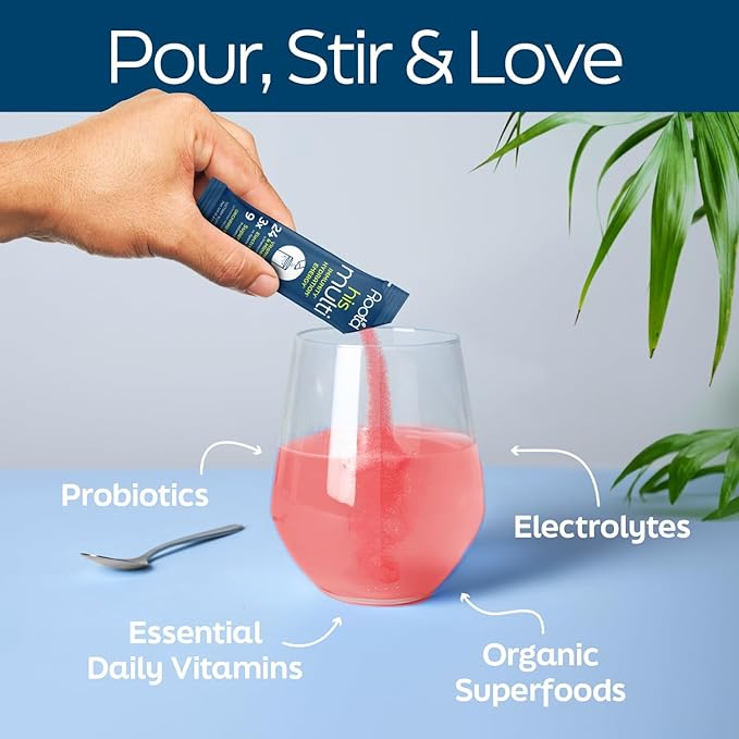 Root'd Multivitamin Powder with 3X Electrolytes for Men - 24 Vitamins & Minerals, 3X Electrolytes, 9 Organic Superfoods, Probiotics & Enzymes, Sugar-Free Multivitamin & Hydration | 24 Packets