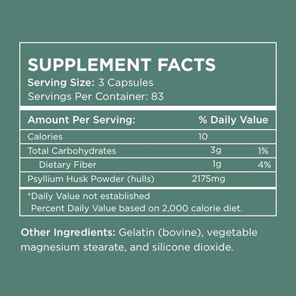 Pure for Men Daily Psyllium Husk Fiber Supplement Pure for Her | Digestive Regularity & Gut Health Support | Soluble Fiber Powder, 2,175mg Per Serving | 250 Capsules