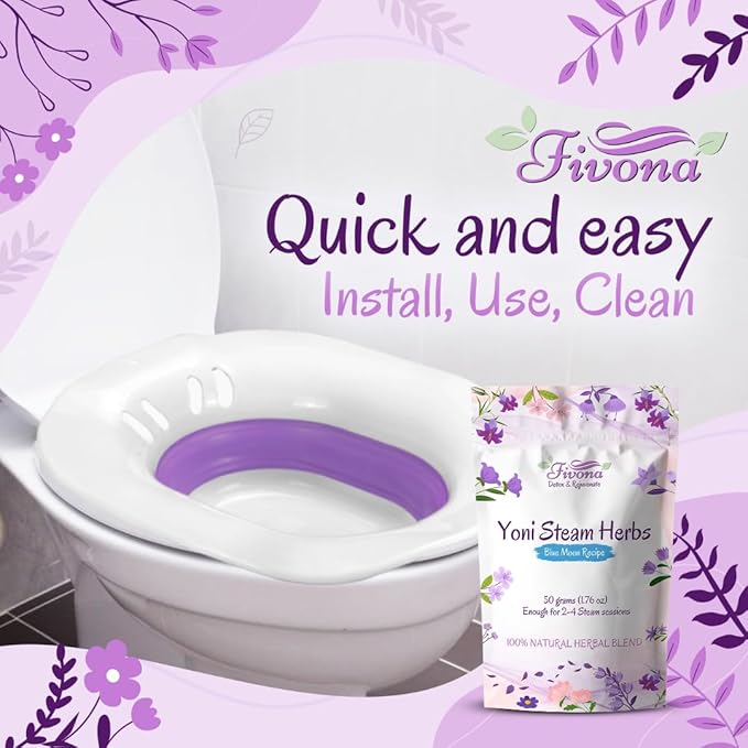 Fivona 2-in-1 Yoni Steaming Kit Over The Toilet Seat with V Steam Herbs Blue Moon Recipe for Detox, Cleansing, PH Balance and Odor Control