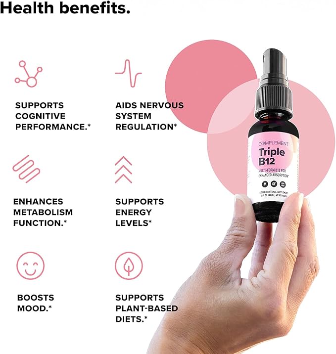 Complement Bundle- Vegan Multivitamin (90 Capsules) & Triple B12 Spray (60 Servings) - Complete Nutrition with Omega 3, Vitamins D3 K2, Zinc, Magnesium & Raspberry- Flavored B12 for Energy & Health