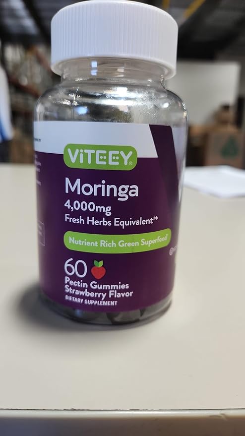 Moringa Gummies for Adults & Teens - Moringa Leaf Extract 4000mg - Immune Support, Energy Booster, Better Mood Support - Chewable Green Superfood - Vegan, Gelatin Free - Strawberry Flavored Gummy