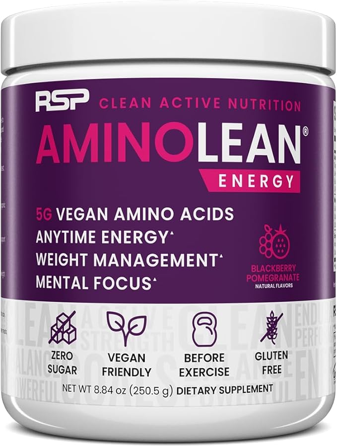 RSP NUTRITION AminoLean Pre Workout Powder, Amino Energy & Weight Management with Vegan BCAA Amino Acids, Natural Caffeine, Preworkout Boost for Men & Women, 30 Serv