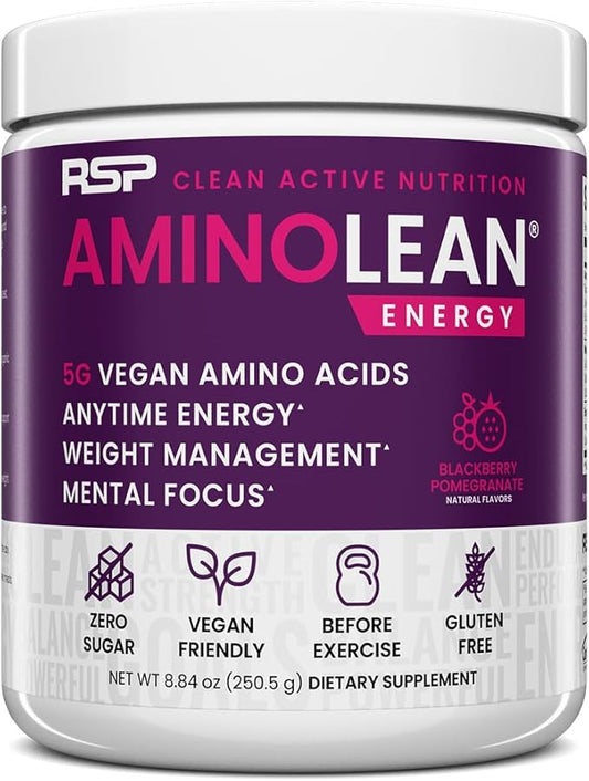 RSP NUTRITION AminoLean Pre Workout Powder, Amino Energy & Weight Management with Vegan BCAA Amino Acids, Natural Caffeine, Preworkout Boost for Men & Women, 30 Serv