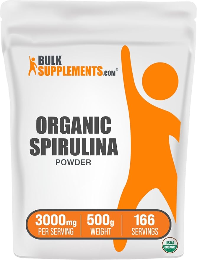 BulkSupplements.com Organic Spirulina Powder - Superfood Powder, Green Spirulina Powder, Spirulina Organic - Vegan-Friendly, 3000mg per Serving, 500g (1.1 lbs) (Pack of 1)