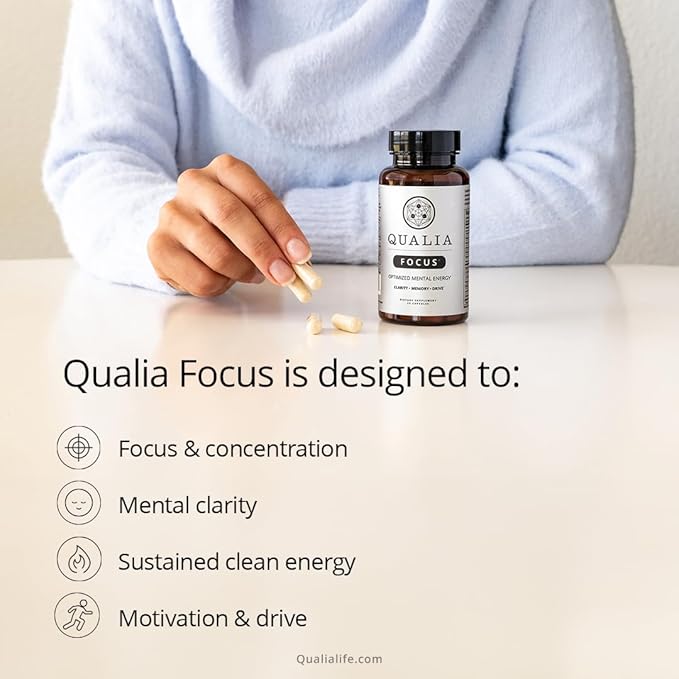 Qualia Focus Brain Booster Supplement | A Powerful Nootropic Designed to Deliver Sustained Mental Energy, Alertness, Concentration & Memory | with Ginkgo Biloba, L-Theanine Plus (Pack of 3)