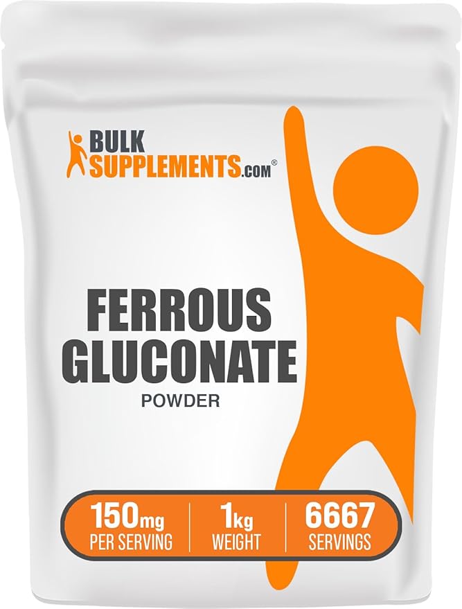 BulkSupplements.com Ferrous Gluconate Powder - Essential Mineral for Energy, Iron 18mg - Iron Supplements, Gluten Free, 150mg per Serving, 1kg (2.2 lbs) (Pack of 1)