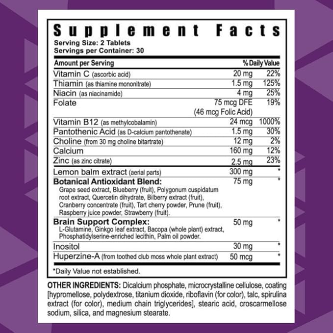Youngevity Synaptiv™ Brain Support - 12in1 - Ginkgo, Huperzine, Bacopa, Quercetin and More - with Potent Antioxidant Blend + Vitamins - 60 Tablets (Pack of 1)