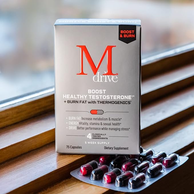 Mdrive Boost and Burn Test Booster and Fat Burner with Zinc, KSM-66 Ashwagandha, Advantra Z, 75 Count.