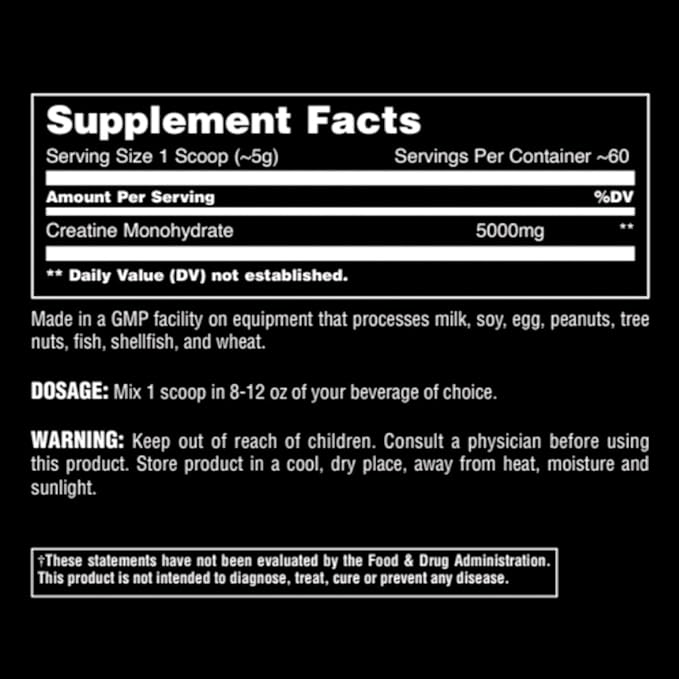 Animal Micronized Creatine Monohydrate Powder - Delays Muscle Fatigue, Supports Muscle Growth, Endurance, ATP Production, Cognitive Function, Strength, and Recovery for Men & Women - Unflavored, 300g