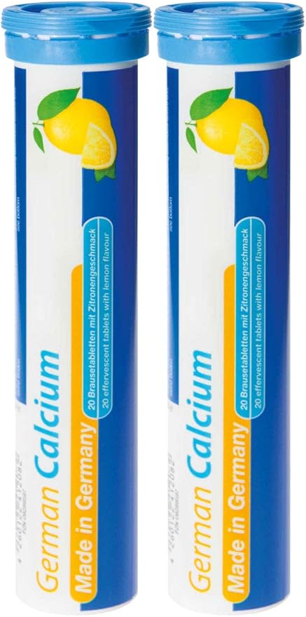 German Calcium 500 mg - 40 Vegan Drink Effervescent Tablets - Lemon Lime Flavor - Made in Germany