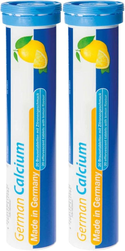 German Calcium 500 mg - 40 Vegan Drink Effervescent Tablets - Lemon Lime Flavor - Made in Germany