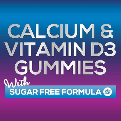 Sugar Free Calcium Gummy Bites Plus 400 IU Vitamin D3, Bone Health & Immune Support, Supports Bone Strength - Chewable Calcium Nutrition Supplement, Non-GMO, Berry Flavor Chews - 60 Gummies
