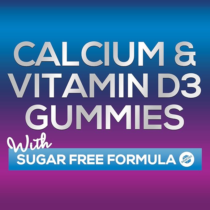 Sugar Free Calcium Gummy Bites Plus 400 IU Vitamin D3, Bone Health & Immune Support, Supports Bone Strength - Chewable Calcium Nutrition Supplement, Non-GMO, Berry Flavor Chews - 120 Gummies