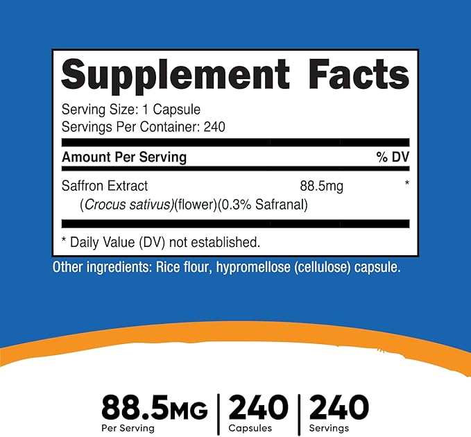 Nutricost Saffron Extract 88.5mg, 240 Capsules - Veggie Caps, Non-GMO, Gluten Free