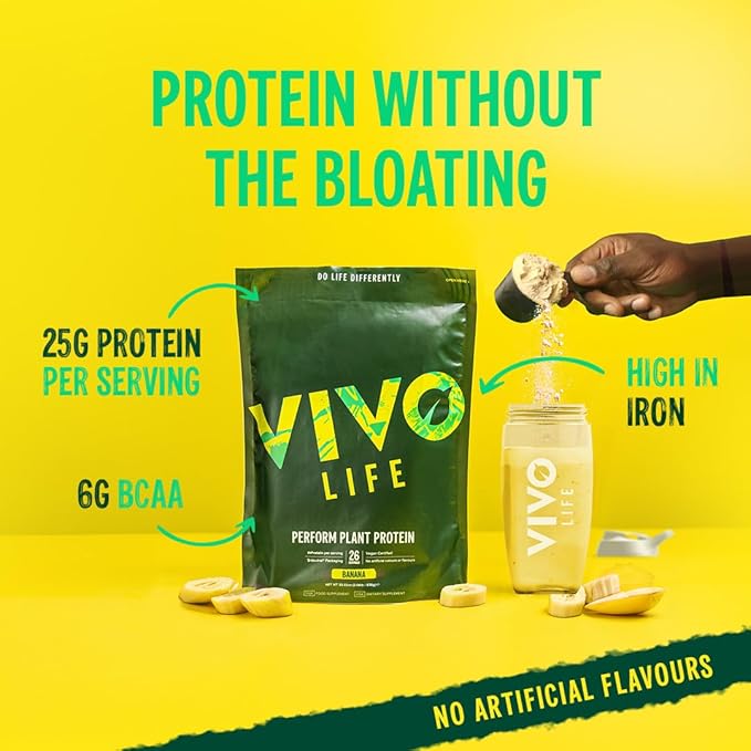 Vivo life Perform Plant Protein Powder - Raw Cacao, Vegan, 7 Servings - 266g / 9.38oz, BCAA Pea & Hemp Blend