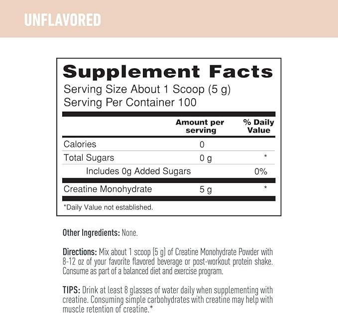 Isopure Unflavored Creatine Monohydrate Powder, Zero Added Ingredients, Creatine for Women and Men, 5g Creatine Monohydrate per scoop, 100 Servings, 500g