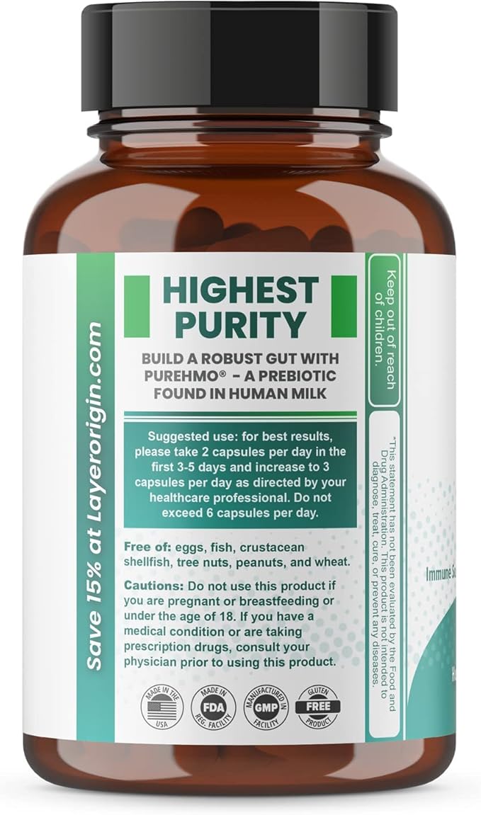 Layer Origin | PureHMO Human Milk Oligosaccharide (HMO 2'-FL) Prebiotic - Feed 180 Billion Probiotics/Serving, 30-Day Supply