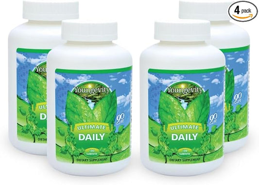 Youngevity Ultimate Daily Mega Multivitamin - 20+ Vitamins and Minerals w/ CoQ10 - Vitamins A, C, D, E, Zinc, Folate, Selenium, Calcium, Chromium, and More - High Absorption 180 Tablets (Pack of 4)