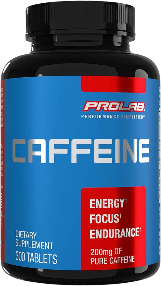 ProLab Caffeine Tablets 200mg - 300ct | Energy Support, Helps Enhance Endurance & Mental Focus, Reduce Fatigue, Pre-Workout, Extra Strength
