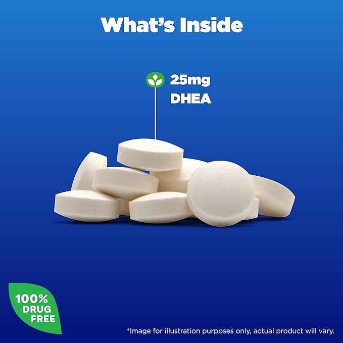 Natrol Mood & Stress DHEA 25mg with Calcium, Dietary Supplement for Balance of Certain Hormone Level and Mood Support, 180 Tablets, 180 Day Supply (Pack of 12)