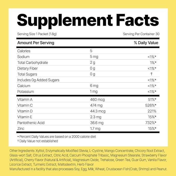 Super Retinol C (Powder, Skincare Supplement) - Vitamin A, C, D, E, Pantothenic Acid, Zinc, L-Cysteine for Skin Radiance and Tone Vegan Authorized AMOREPACIFIC - 30 Packets