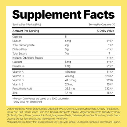 Super Retinol C (Powder, Skincare Supplement) - Vitamin A, C, D, E, Pantothenic Acid, Zinc, L-Cysteine for Skin Radiance and Tone Vegan Authorized AMOREPACIFIC - 30 Packets