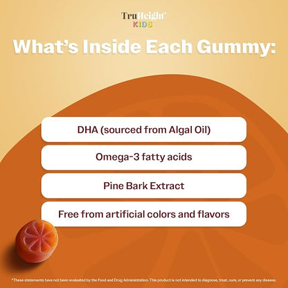 TruHeight Kids Brain Growth Gummies (Ages 2+) All Natural Kids & Toddler Vitamins - Omega-3, DHA Multivitamin - Pediatrician Endorsed Vitamin - Brain & Memory Supplements - Gluten Free Supplement