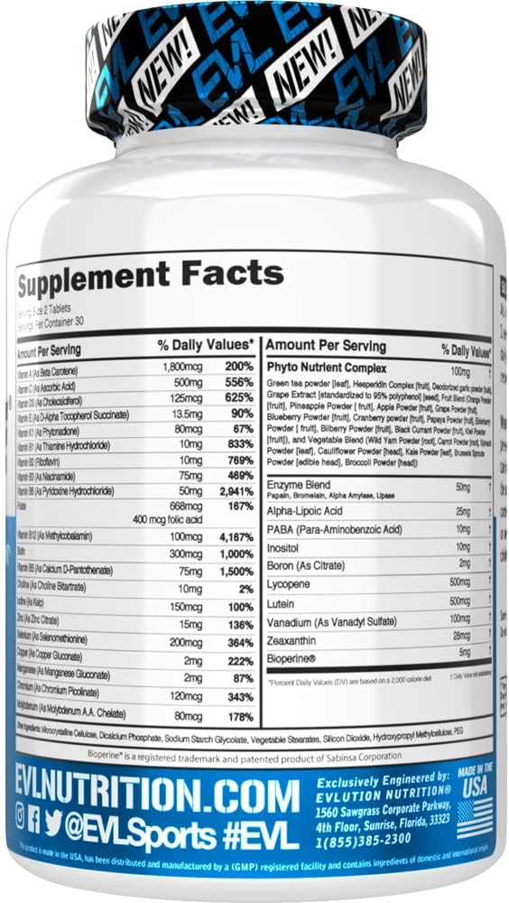EVL Advanced Daily Multivitamin for Men - Men's Multivitamin with Essential Minerals Phytonutrient Complex and VitaMode Active Mens Vitamins for Energy with Lycopene for Muscle Bone and Immune Support