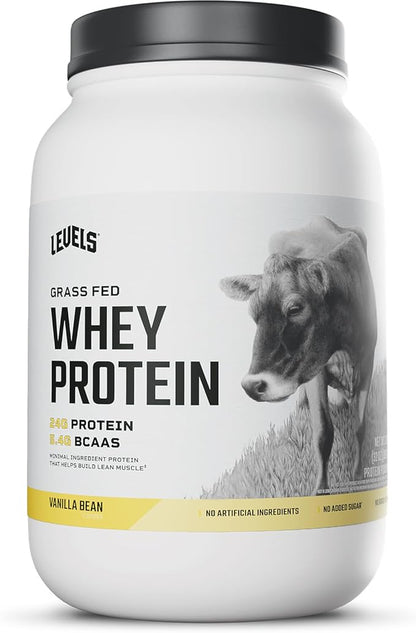 Levels Grass Fed Whey Protein Powder, No Artificials, 24G of Protein, Vanilla Bean, 2LB