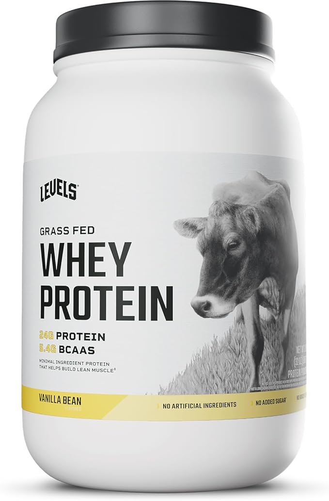 Levels Grass Fed Whey Protein Powder, No Artificials, 24G of Protein, Vanilla Bean, 2LB