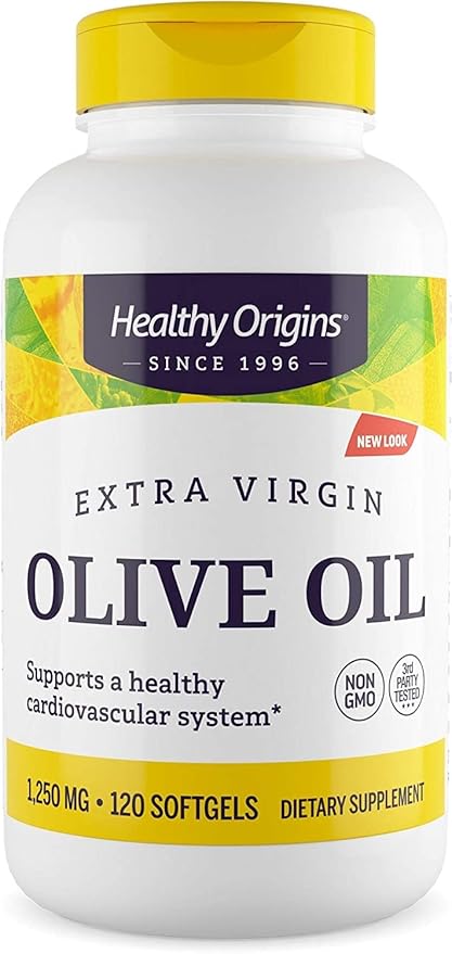Healthy Origins Olive Oil, 1250 mg - Heart Health Supplement with Organic Cold-Pressed Extra Virgin Olive Oil - Gluten-Free Supplements for Men & Women - 120 Softgels