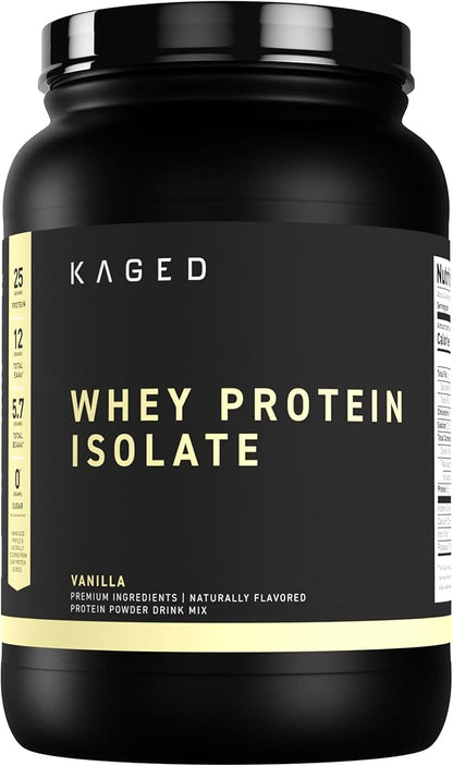 Kaged Whey Protein Isolate Powder | Vanilla | 100% Pure Low Lactose Whey | Post Workout Recovery Drink | Supports Muscle-Building | 25g per Serving | Amazing Taste and Easy Mix for Shakes | 25 Serving