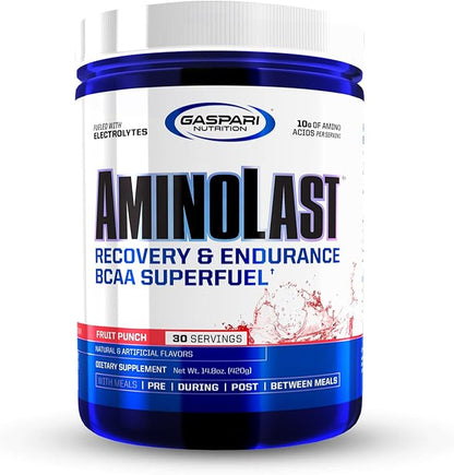 Gaspari Nutrition Aminolast, Recovery and Endurance BCAA Superfuel, 2:1:1 Amino Acid Ratio, Fueled with Electrolytes (30 Servings, Fruit Punch)