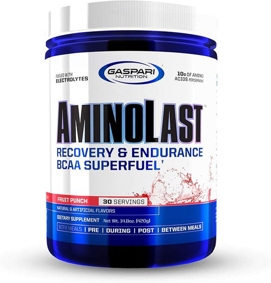 Gaspari Nutrition Aminolast, Recovery and Endurance BCAA Superfuel, 2:1:1 Amino Acid Ratio, Fueled with Electrolytes (30 Servings, Fruit Punch)