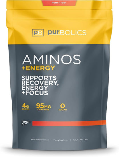 Aminos + Energy | Supports Recovery, Energy & Focus | 95mg of Caffeine, 0 Sugar & 60 Servings (Punch Out)