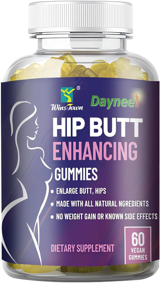 Hip Butt Enhancement Gummies, Booty Gummies for Bigger Butt, Bum Support Gummies for Women, Multivitamins, 60 Count