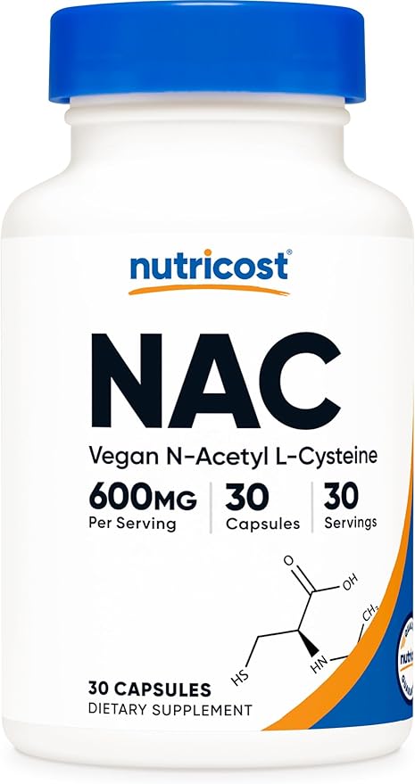 Nutricost N-Acetyl L-Cysteine (NAC) 600mg, 30 Vegan Capsules - GMO Free, Gluten Free, Vegetarian Caps