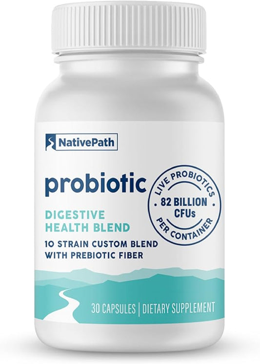 NativePath Daily Probiotic, 10-Strain Custom Blend Probiotics Supplement for Men and Women, 82 Billion CFUs - 30 Count